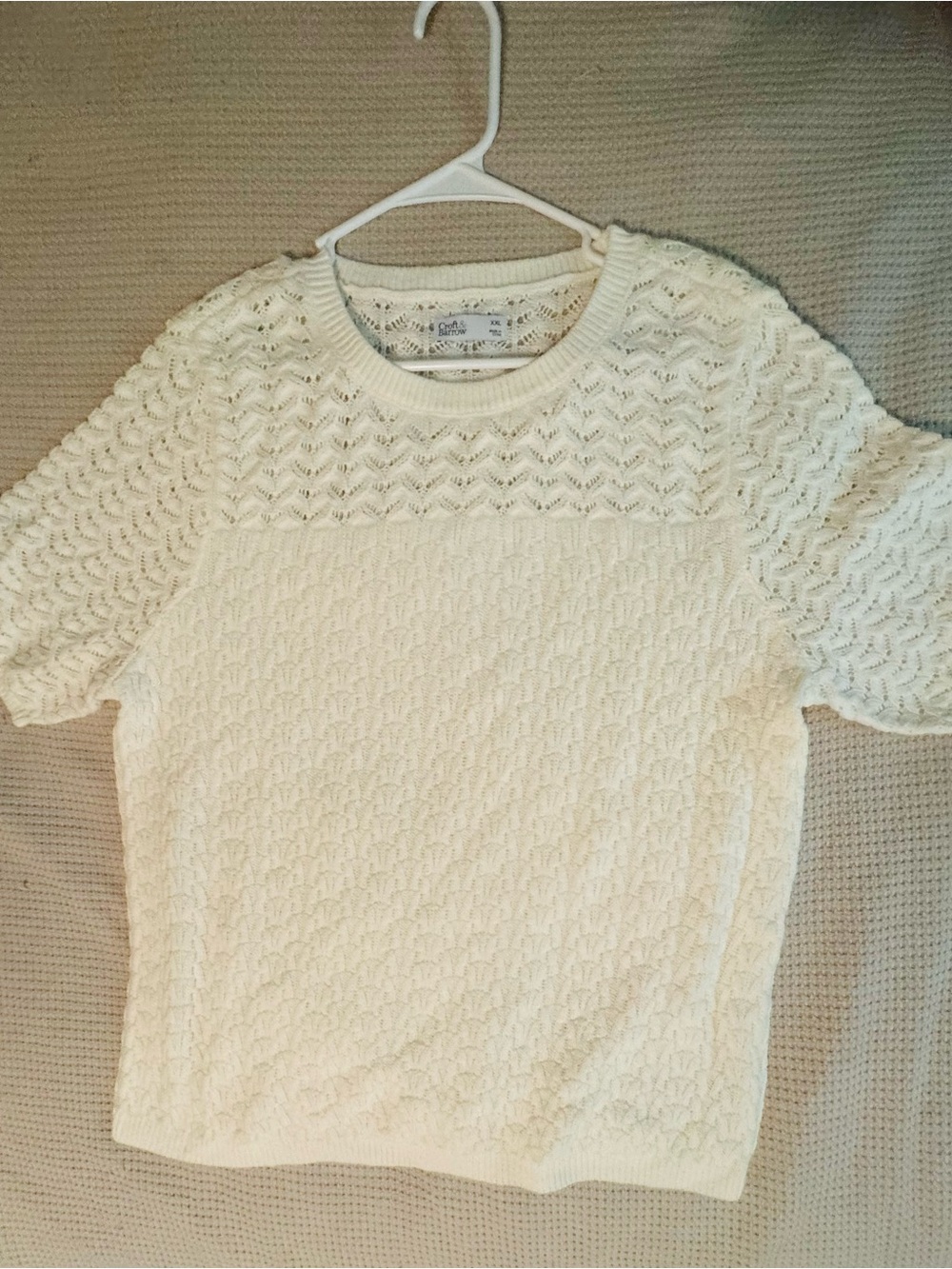New never worn. Cream Open-Weave Short Sleeve Sweater